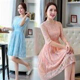 优雅蕾丝连衣裙女夏季新款修身显瘦气质淑女半袖A字裙，女装连衣裙，贵人树