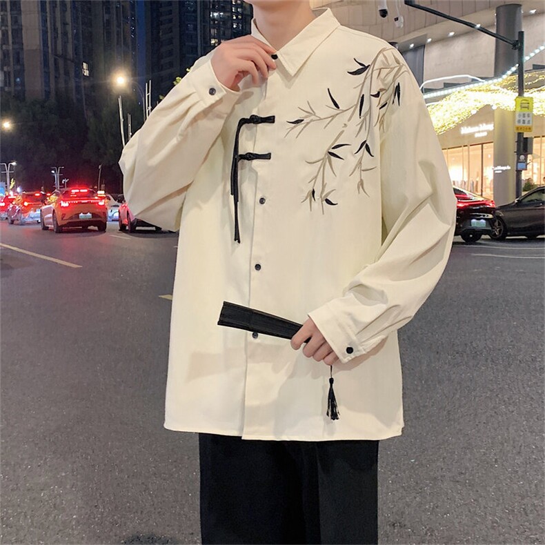 春季新款风长袖衬衣男新中式竹子刺绣衬衫CY6277-P48,男装衬衫,电商B306