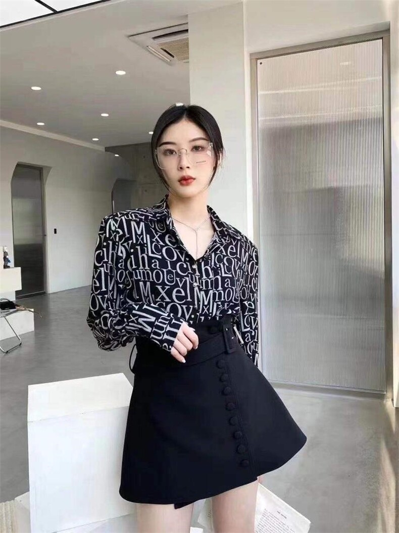 欧洲站2021秋季新款宽松字母气设计时尚休闲衬衫,女装衬衫,L·H·X