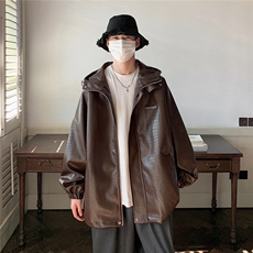 1港风连帽鳄鱼纹PU皮大码M-5XL情侣女冲锋衣夹克男JK8744P90控128，男装夹克，星座226-2