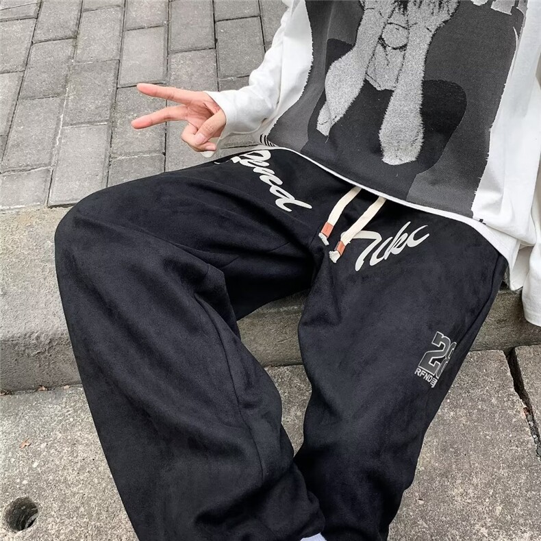 男秋季新款港风休闲裤麂皮绒发泡印花E2851P35图片