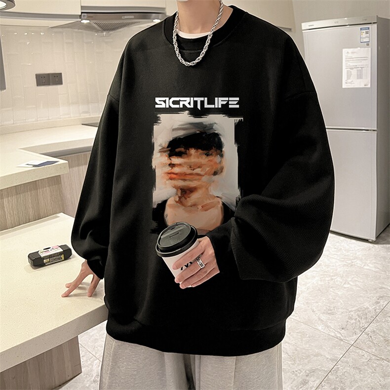 华夫格卫衣圆领卫衣男大码长袖t恤男外套 HW76213-P30加绒款-P40图片