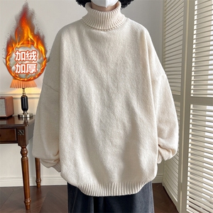 冬款高品质慵懒大码加绒加厚毛衣男套头高领针织衫MY102J加绒-P60图片