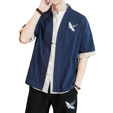 风外套五分袖男唐装盘扣开衫道袍和服宽松夹克茶服M130P35,男装T恤,钱塘788(原4013)