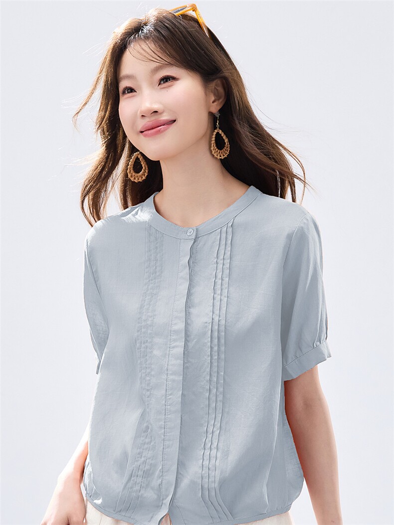 现货20262026夏装新款透气亲肤前片打条时尚舒适女士衬衣,女装衬衫,木子恋
