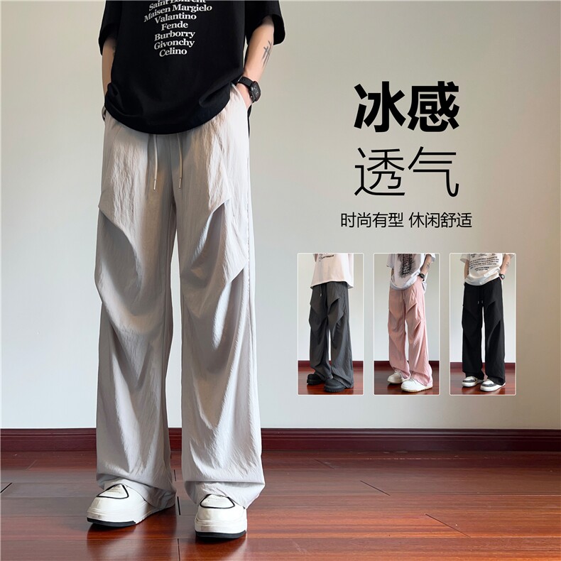 抖音品质夏季冰丝褶皱设计宽松伞兵裤B315-K007-特p25控58无差价,男装休闲裤,电商B315