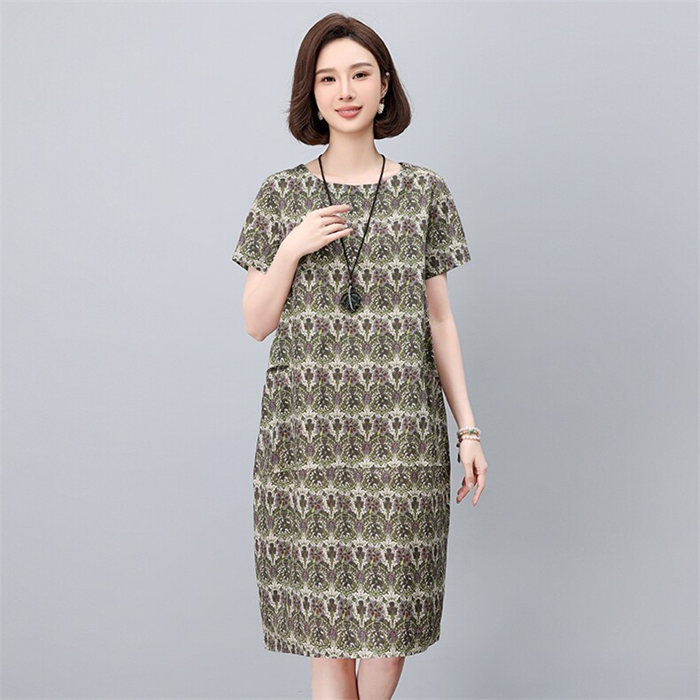 现货2025年夏季气质减龄印花文艺复古连衣裙,女装连衣裙,依恋蒂丝