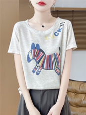 2025夏季新款女装长袖T恤圆领套头打底衫软糯正肩白色t恤针织上衣，女装T恤，朝贺羊绒