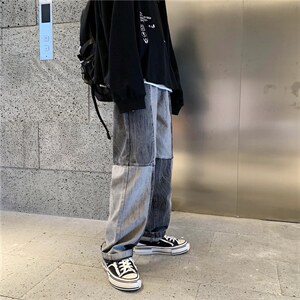 ins欧美高街嘻哈潮牌水洗宽松直筒阔腿老爹裤撞色牛仔裤NK290-p40,男装牛仔裤,星座1008-1