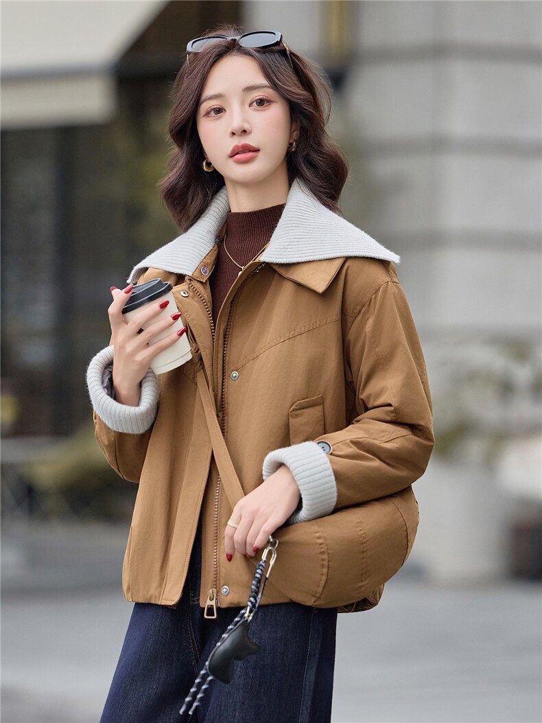 9100时尚针织拼接加绒棉衣外套（送包包）,女装棉衣/棉服,依路服饰