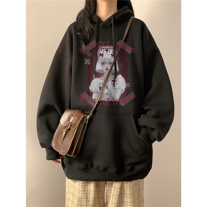 加绒连帽卫衣女卡通印花休闲宽松上衣D328-WY23049-P55厚款P65,女装卫衣/绒衫,电商D328