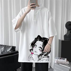 LD54153-P45 连帽短袖t恤男大码胖子带帽五分袖中袖图片