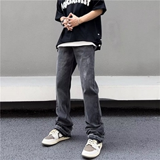做旧直筒牛仔裤男夏季痞帅美式复古男生阔腿休闲裤子N01644-P43，男装牛仔裤，星座308B-1