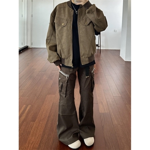美式复古工装夹克男女秋季做旧宽松灯芯绒复合面料外套潮牌 JK95图片