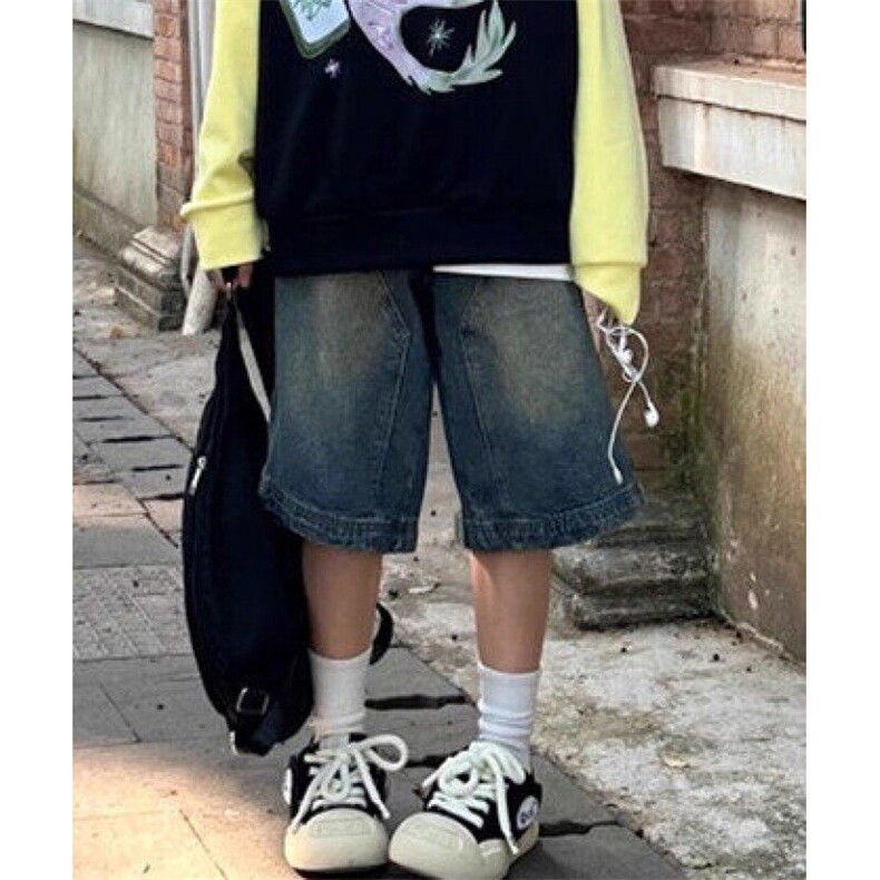 美式复古做旧水洗牛仔七分裤男女夏季高级感宽松阔腿休闲N709,男装牛仔裤,星座1116A（原606A-3）