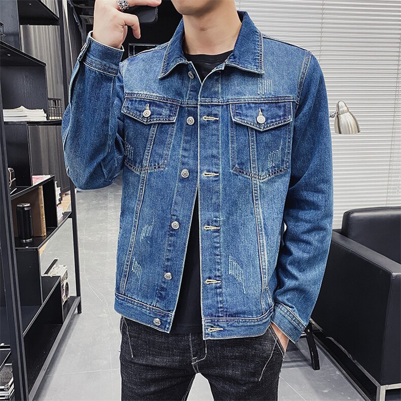 店主风牛仔外套男秋季新款韩版潮流潮牌ins工装夹克男装8195图片