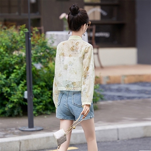 新中式女装短外套夏季2024新款轻国风盘扣刺绣气质上衣立领防晒衣图片