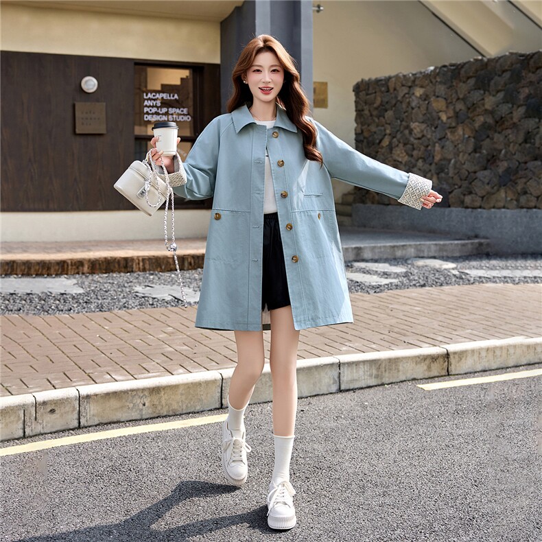 风衣女2026春新款宽松显瘦气质时尚中长款韩系单排扣洋气风衣外套，女装风衣，流量+