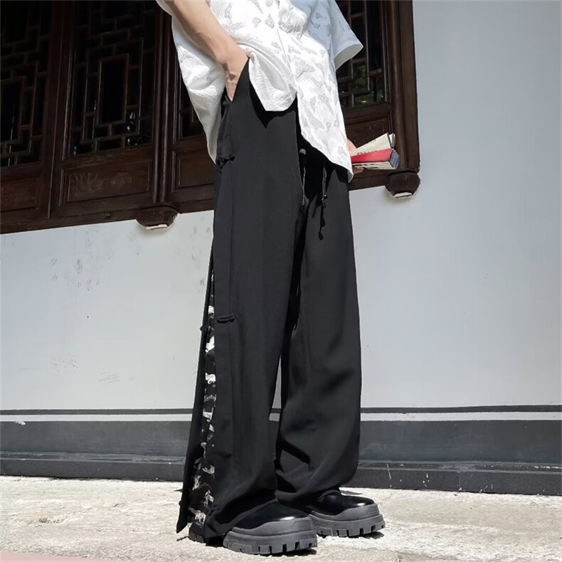 2024夏季新中式冰丝微喇长裤男潮牌垂感直筒休闲裤现货K7940-P42,男装休闲裤,星座512-3