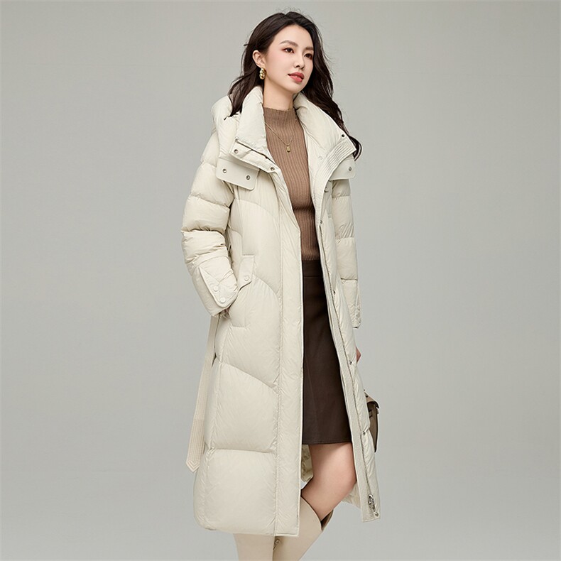 长款羽绒服女冬季2024新款过膝高级感时尚收腰加厚保暖白鸭绒外套,女装羽绒服,阿舍尔精品