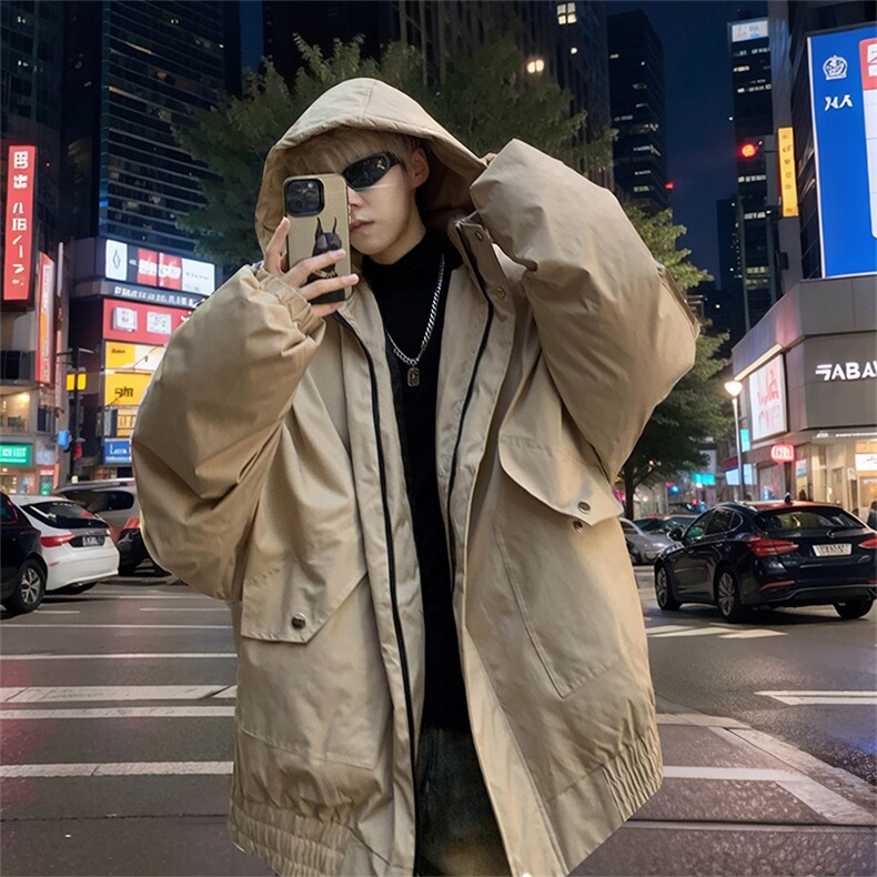 堆堆袖棉衣男冬季新款港风宽松连帽加厚棉服MF3721-P105图片
