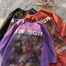 水洗做旧短袖美式复古重磅大码潮牌朋克暗黑T恤xz301B-JB5241-P35，男装T恤，星座301B