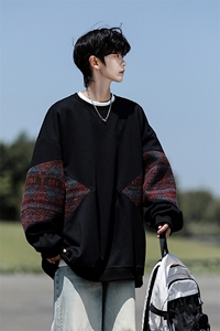 8XL-M 春秋季圆领拼接撞色民族风卫衣男新款潮牌上衣服WY005P58图片