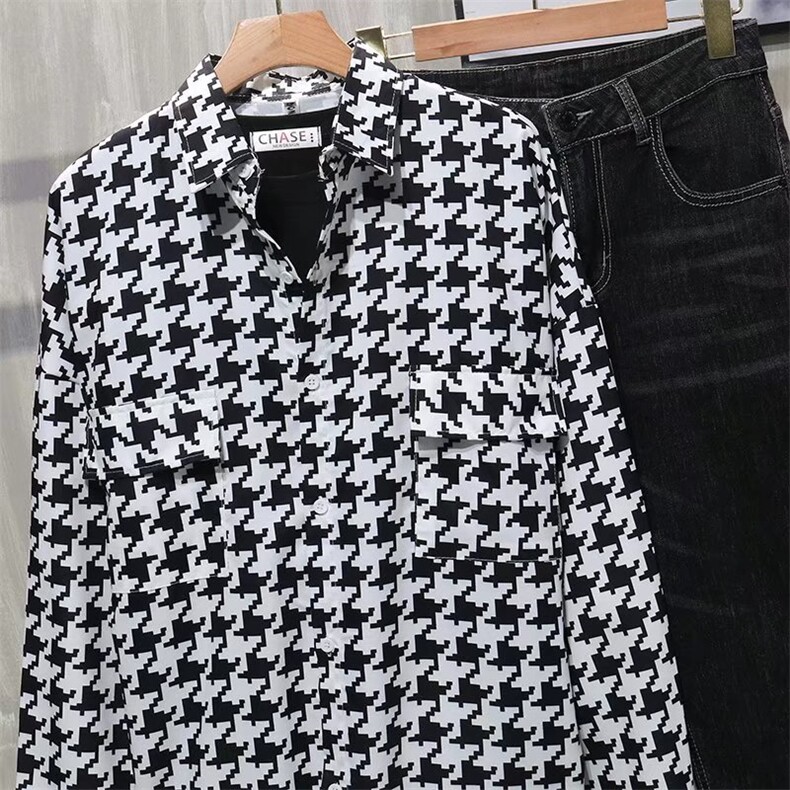 男春季衬衫印花千鸟格长袖衬衫C9945P35,男装衬衫,星座1116-2