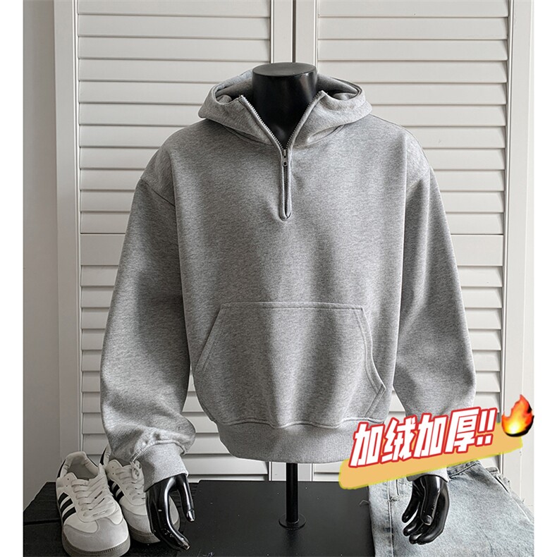 加绒奥粒绒连帽卫衣重磅无帽绳500克拉链硬挺外套男 RH5305JR-P59图片