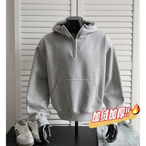 加绒奥粒绒连帽卫衣重磅无帽绳500克拉链硬挺外套男 RH5305JR-P59图片