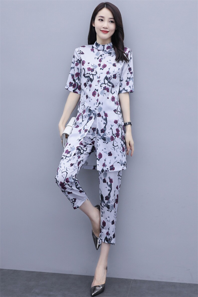 2021夏装新款时尚两件套套装套裤潮流简约舒适优雅个性印花,女装套装/套裙,尚洛菲