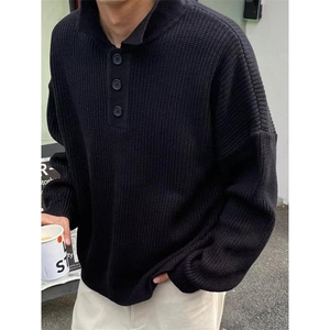 秋冬新款高级感短款polo翻领毛衣男装保暖宽松针织衫 MZ38图片