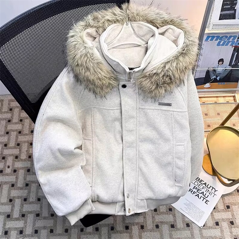 1506/Q3670/P86美式复古连帽毛呢棉服图片