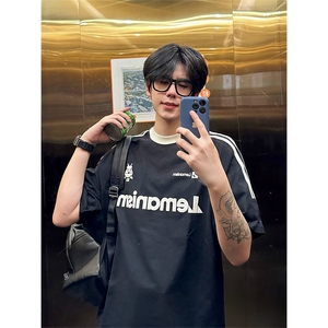 抖音得物供货240克宽松纯棉美式潮牌印花三杠半织带短袖T恤AT1602图片