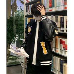 美式高街字母刺绣棒球服男春秋季潮牌青少年夹克潮vintage外套图片