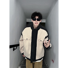 撞色羊羔毛拼接呢料夹克2025冬季男生立领外套XZ514-2-F588-P125，男装夹克，星座514-2(原B239)