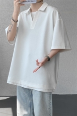 8XL-M假两件V领短袖t恤男夏翻领半袖宽松重磅华夫格大码DT001P40，男装T恤，电商B312
