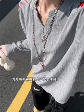 XZ809A/SYR04/特P24/控48肌理感V领绣花人民万岁长袖T恤卫衣，男装T恤，星座809A(原222-1)