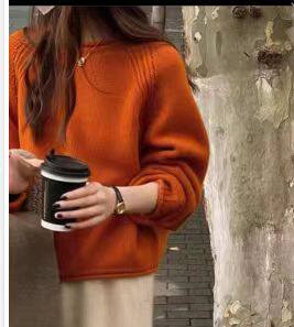 卷边圆领100%纯羊毛衫女加厚宽松慵懒风针织毛衣百搭羊绒打底上衣，女装羊毛衫，恒恩羊绒