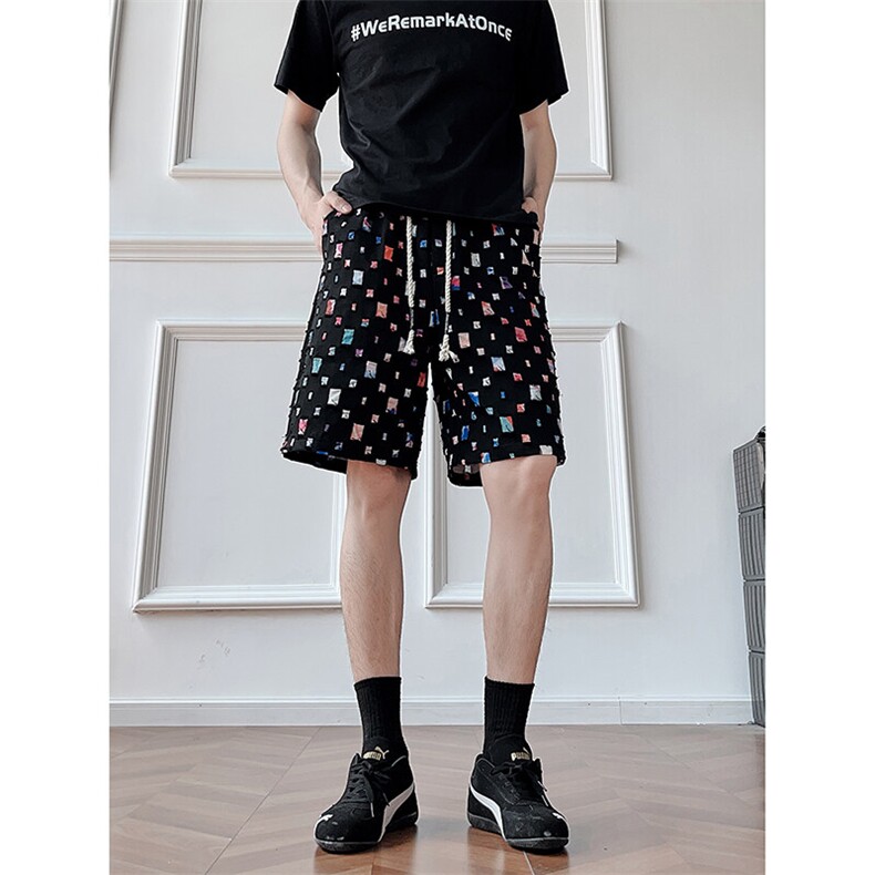 DK162-P32花白短裤男女夏季新款休闲冰丝沙滩中裤宽松百搭五分裤,男装牛仔裤,电商A178