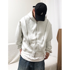 美式复古解构多拉链连帽开衫卫衣男女秋冬季重磅廓形cleanfit外套，女装短外套，四季星座505