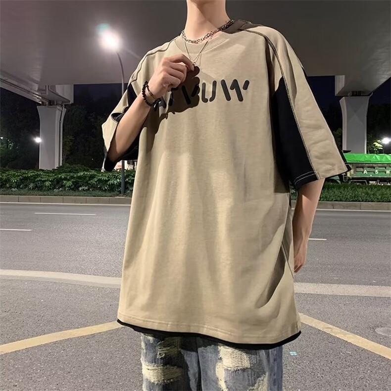 t恤男短袖夏季美式高街纯棉学生体恤宽松复古拼色潮流ST186-P32,男装T恤,星座412-3