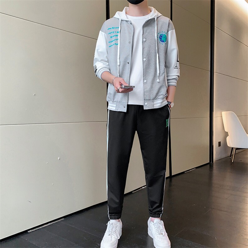 新款秋冬季卫衣棒球服连帽夹克男装青少年运动休闲套装潮DF316P70,男装休闲套装,电商A086