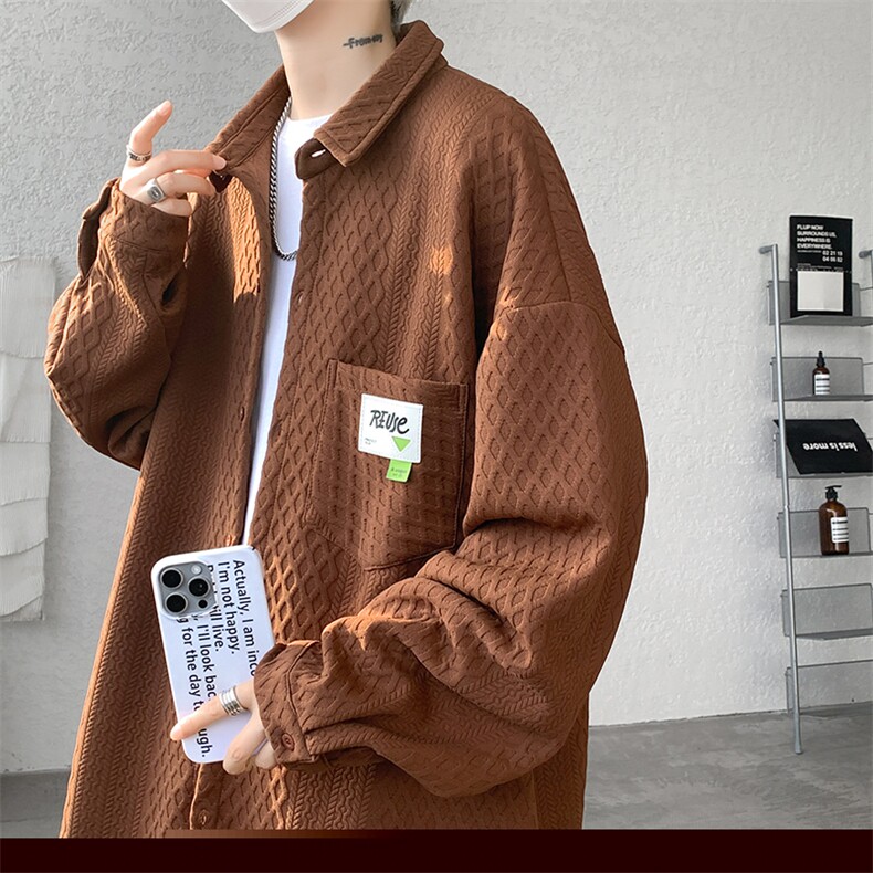 衬衫男秋季新款港风宽松提花长袖衬衣CS027-P45(现货）,男装衬衫,星座214-3