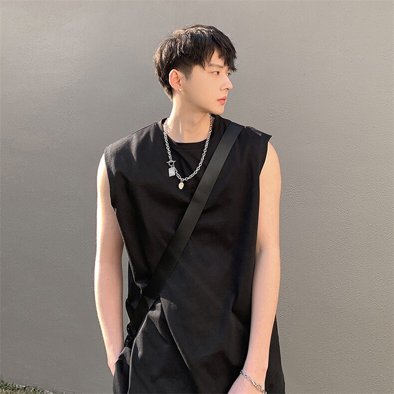 宽松无袖设计夏季叠穿百搭坎肩上衣韩系学院感休闲T恤HY48TP13，男装T恤，电商A102B