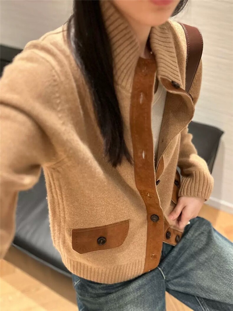 2025年秋季时尚百搭通勤简约休闲加厚羊毛外套，女装羊毛衫，米咔羊绒