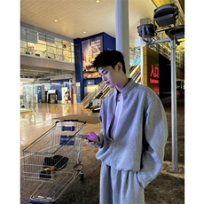 网图假两件层次感重磅立领卫衣套装上衣W202-P60卫裤KK303-P50，男装休闲套装，星座1213