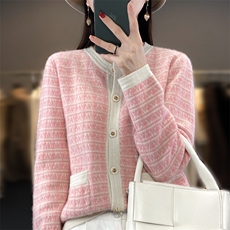 2024秋冬新款圆领羊毛衫女士宽松显瘦气质开衫性感短裙，女装羊毛衫，端硕羊绒