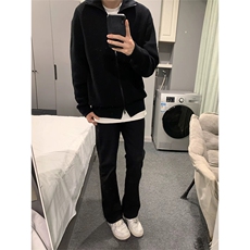 抖音得物保暖立领拉链针织外套秋冬宽松慵懒风纯色毛衣上衣AM02，男装针织衫/毛衣，电商A443