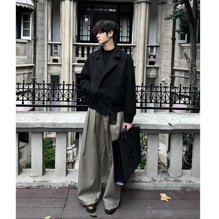 现货复古高级感双排扣麂皮绒夹克男女同款春季SNH194-P85图片